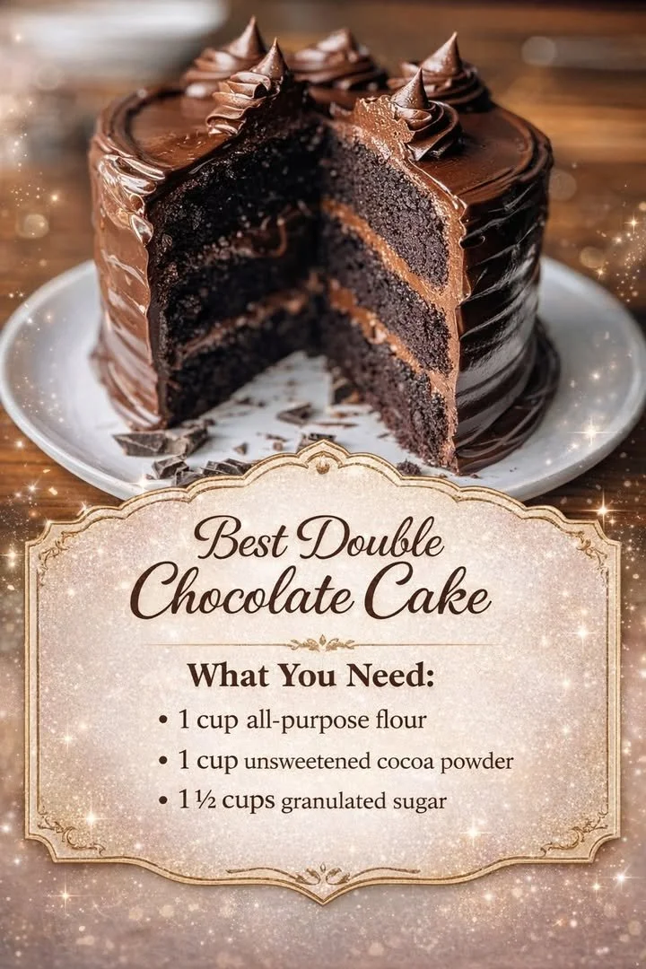 Best Double Chocolate Cake 1 Decadent double chocolate cake with rich frosting and chocolate shavings.