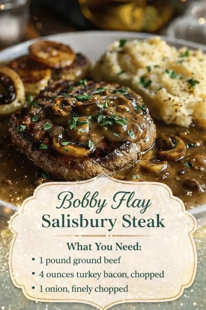 Bobby Flay's delicious Salisbury Steak served with gravy and sides