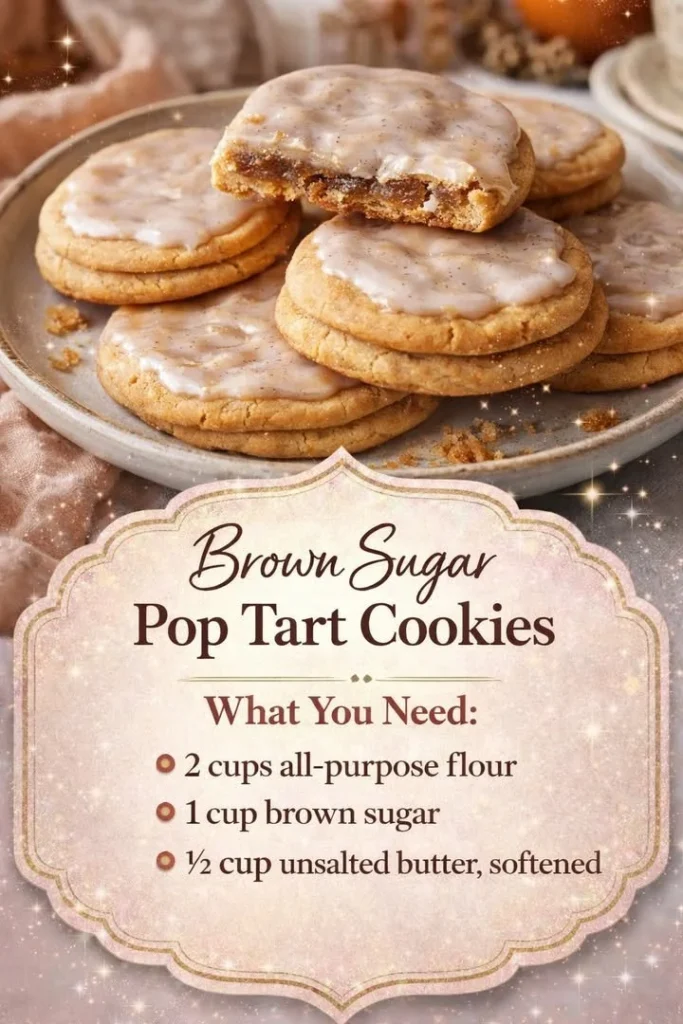 Brown Sugar Pop Tart Cookies with frosting and sprinkles on a plate.