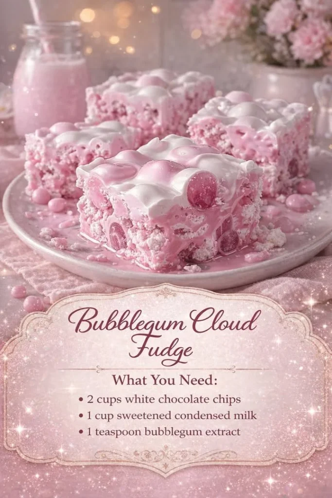 Deliciously colorful Bubblegum Cloud Fudge dessert on a plate