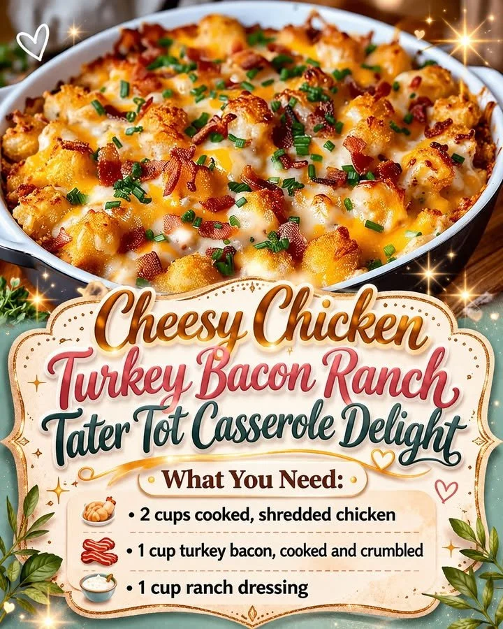 Cheesy Chicken Turkey Bacon Ranch Tater Tot Casserole served in a bowl.