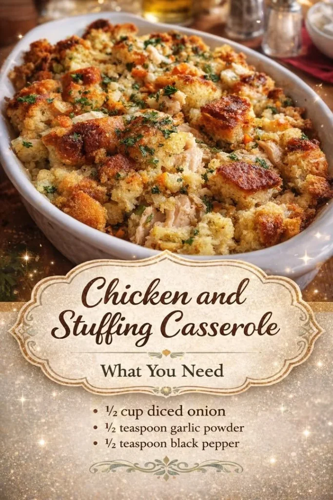 Delicious Chicken and Stuffing Casserole ready to serve