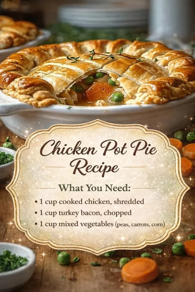 Homemade Chicken Pot Pie with flaky crust and filling of chicken and vegetables