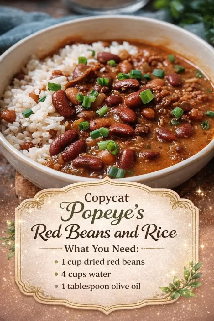 Delicious Copycat Popeye's Red Beans and Rice in a bowl, garnished with green onions.