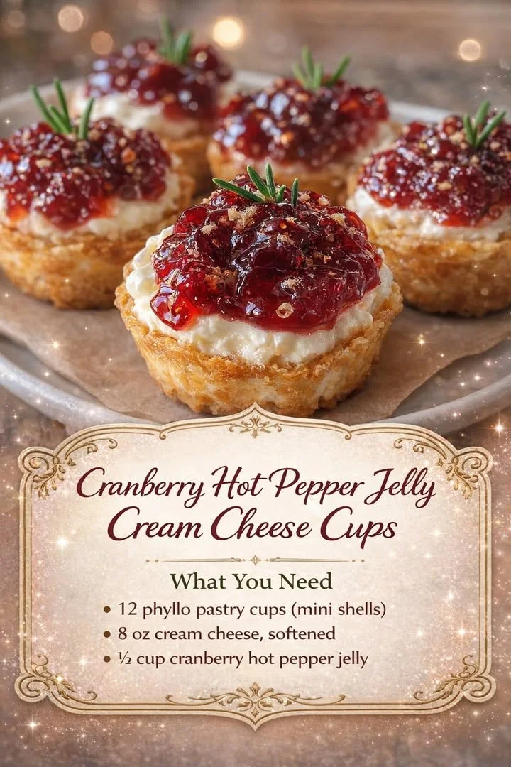 Cranberry Hot Pepper Jelly Cream Cheese Cups served on a platter