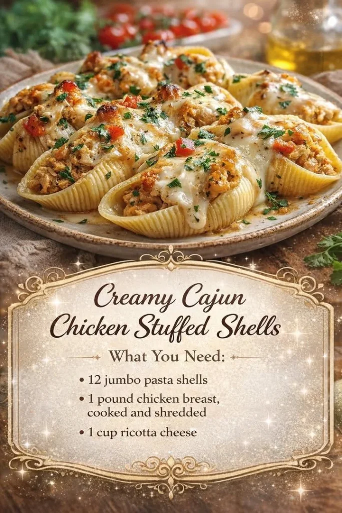 Creamy Cajun chicken stuffed shells served on a plate