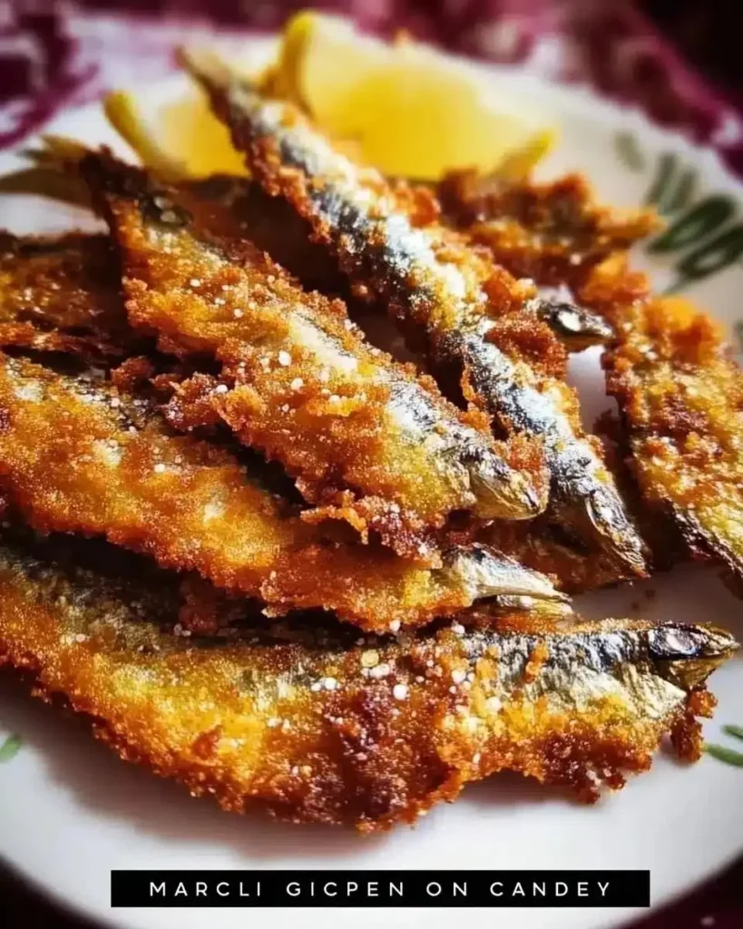 Plate of crispy fried sardines served as a delicious Mediterranean snack