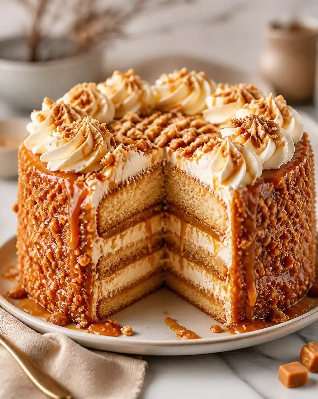 Crunchy Toffee Cake 1 Crunchy Toffee Cake with rich caramel and nutty topping