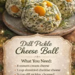 Dill Pickle Cheese Ball served on a platter with crackers and vegetables.