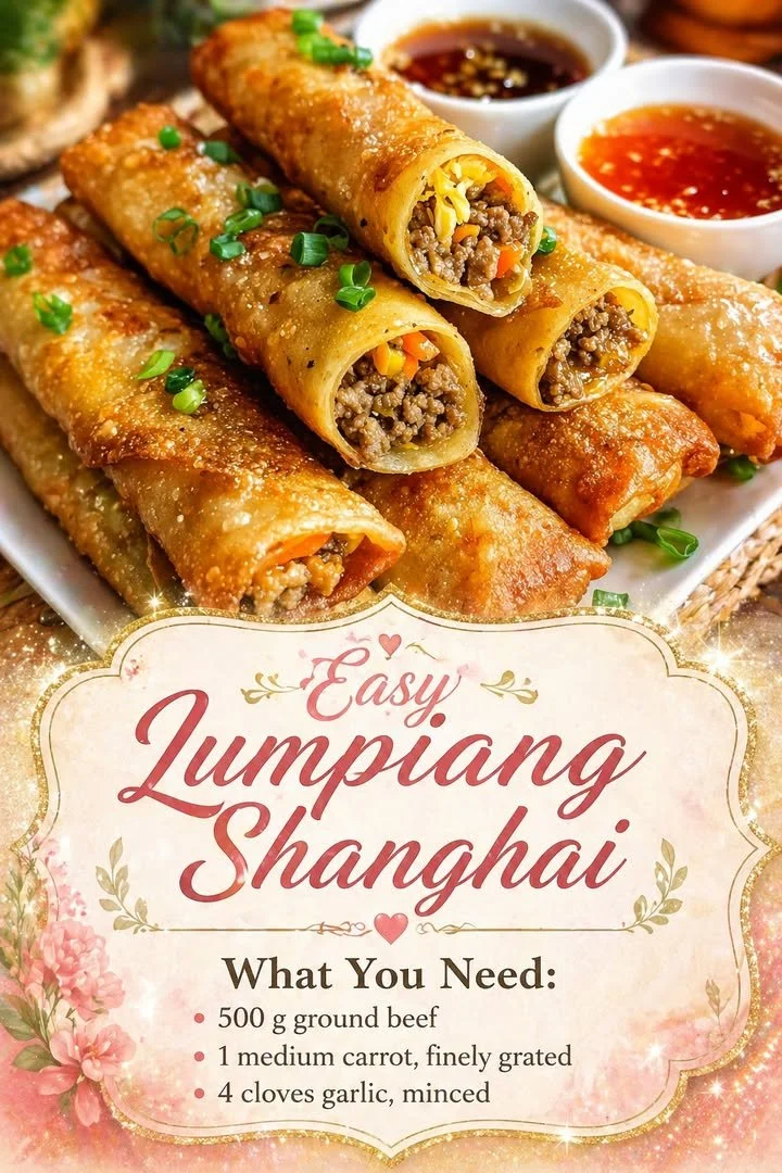 A plate of easy homemade Shanghai spring rolls filled with fresh vegetables.