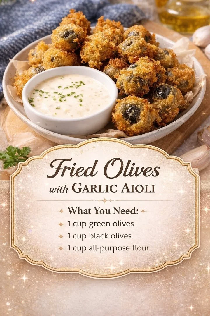 Fried Olives with Garlic Aioli 1 Crispy fried olives served with garlic aioli for dipping