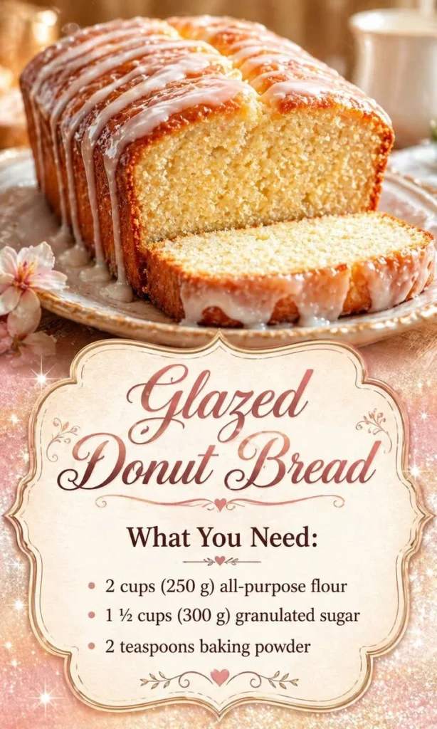 Freshly baked glazed donut bread displaying its sweet glaze and soft texture.