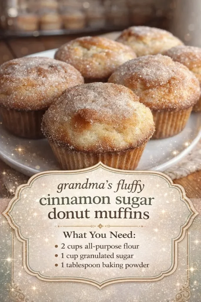 Fluffy cinnamon sugar donut muffins freshly baked and topped with sweet cinnamon sugar