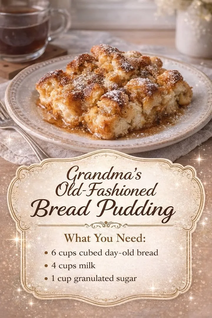 Delicious old-fashioned bread pudding served with creamy custard sauce.