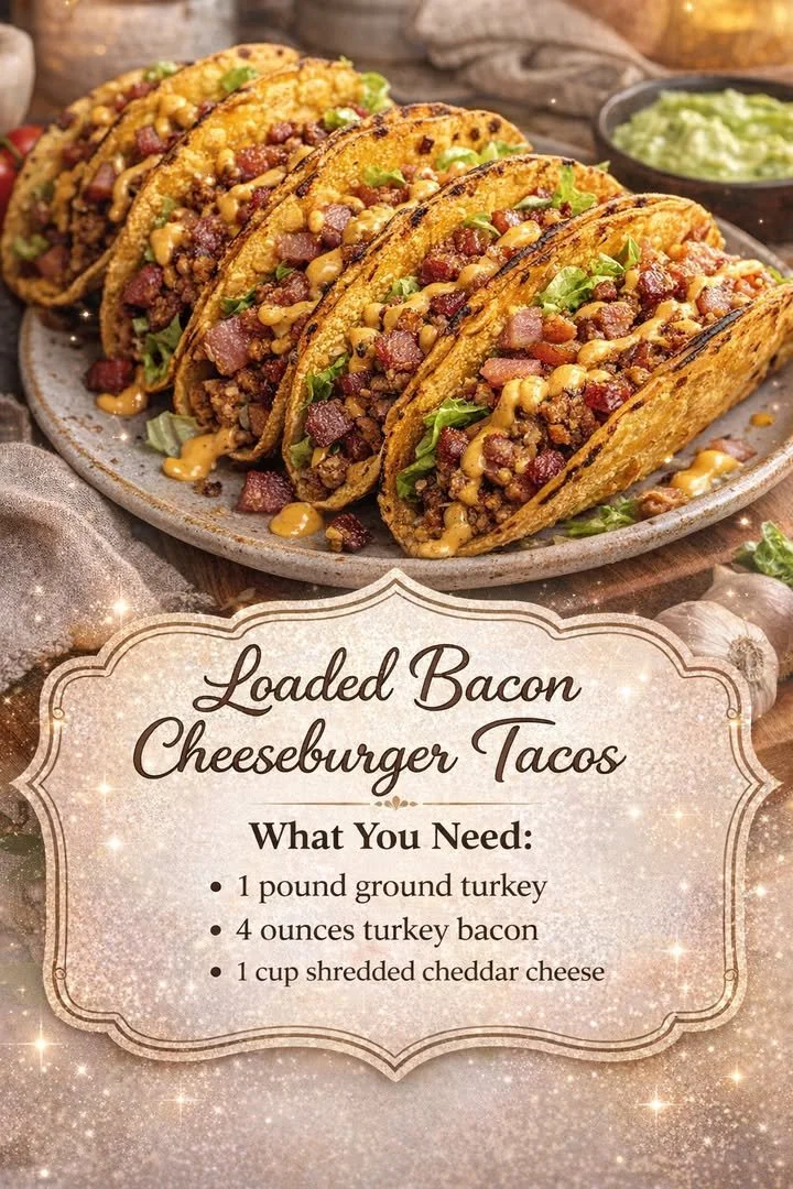 Loaded bacon cheeseburger tacos with fresh toppings in a tortilla