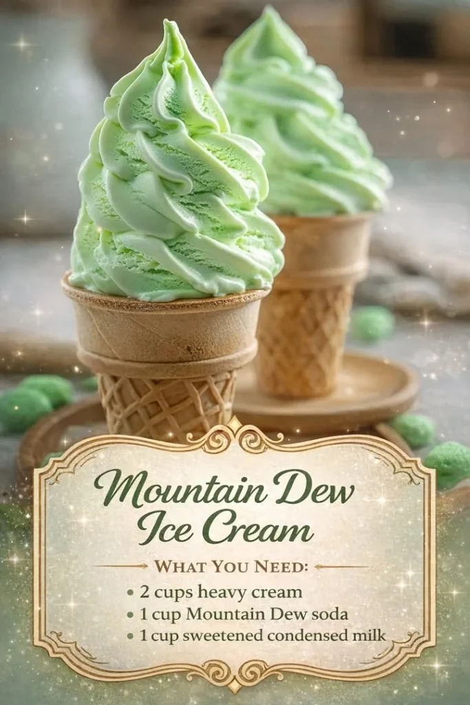 Mountain Dew Ice Cream served in a bowl with a colorful background