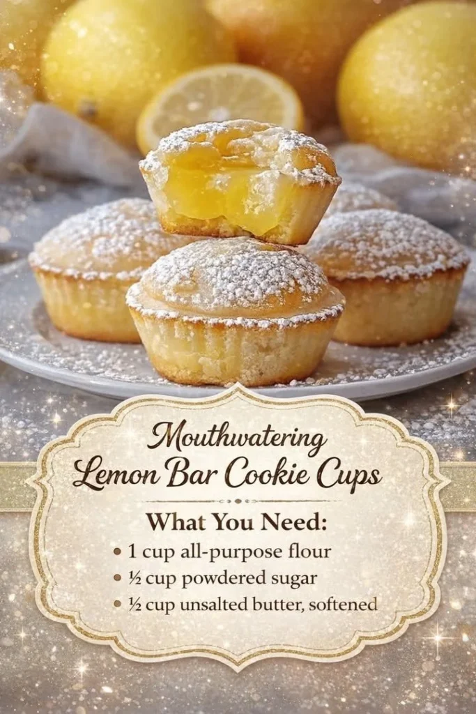 Delicious lemon bar cookie cups served on a decorative plate