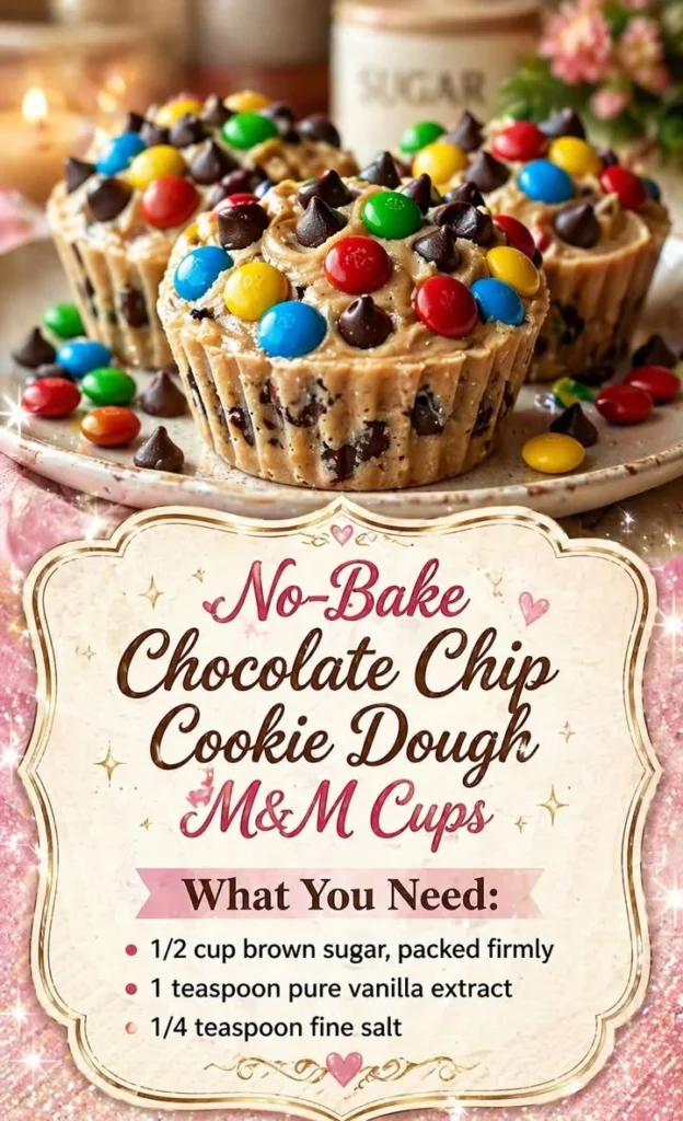 No-Bake Chocolate Chip Cookie Dough M&M Cups with chocolate drizzle