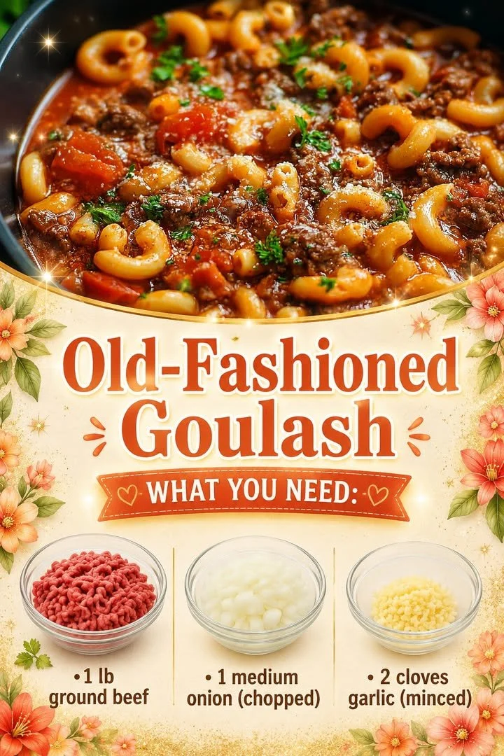 Old-Fashioned Goulash 1 A delicious serving of old-fashioned goulash with pasta and ground meat