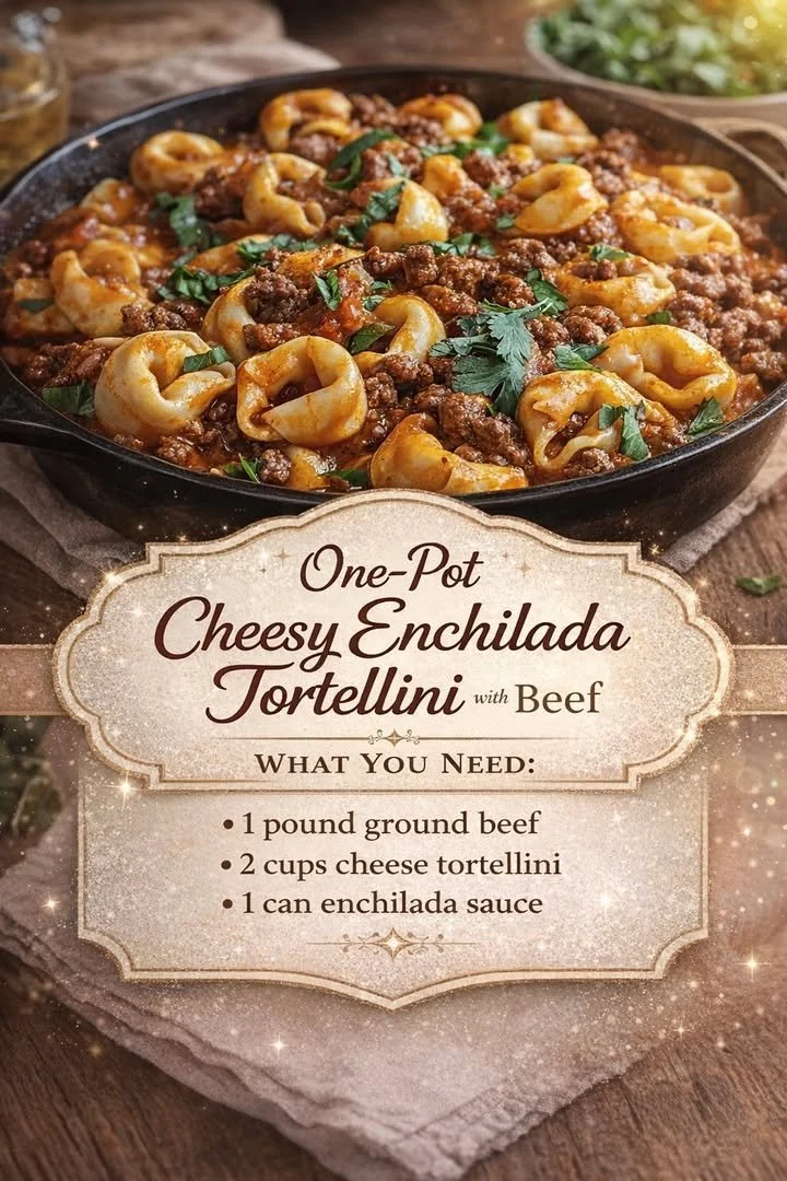 One-Pot Cheesy Enchilada Tortellini with Beef 1 One-Pot Cheesy Enchilada Tortellini with Beef dish served in a bowl