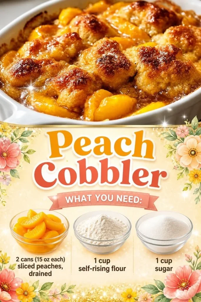 Freshly baked Peach Cobbler dessert served with vanilla ice cream