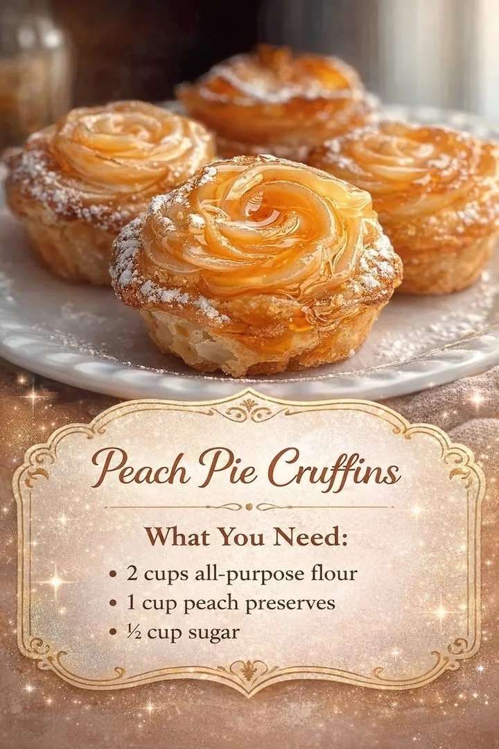Peach Pie Cruffins with fresh peaches and flaky pastry