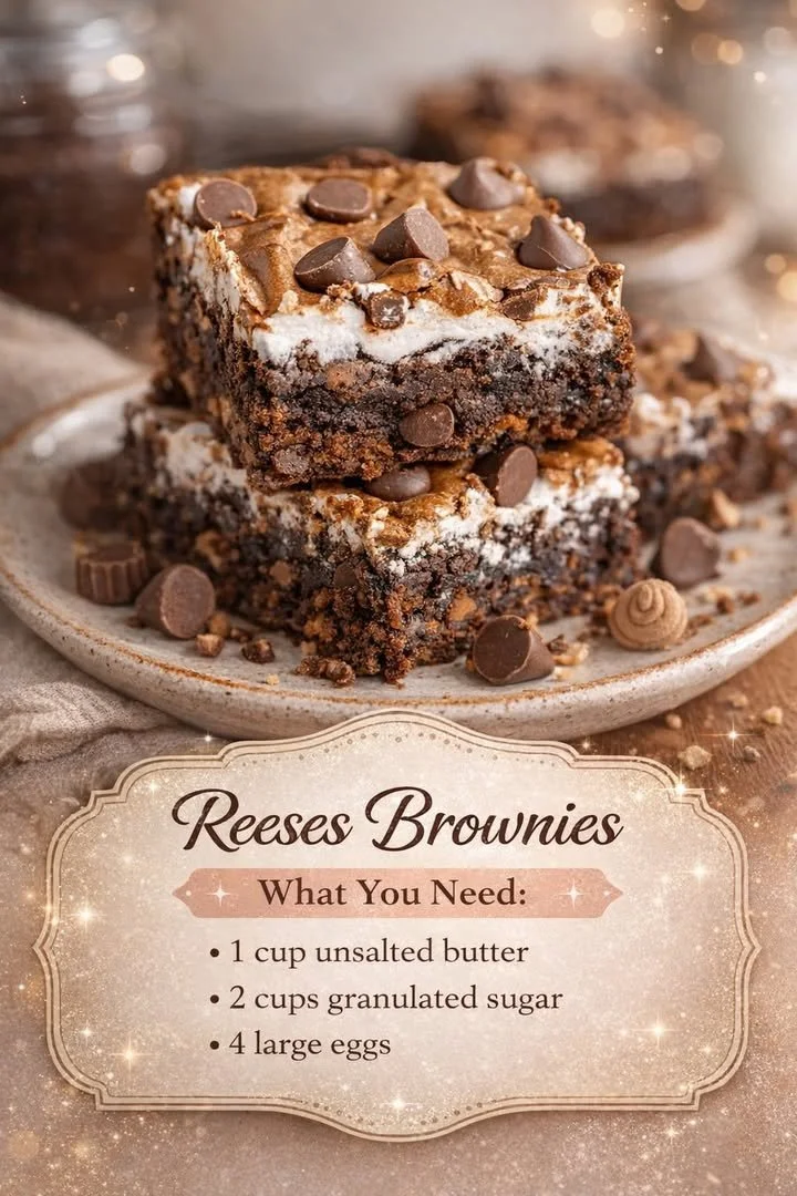 Delicious homemade Reese's brownies with chocolate and peanut butter