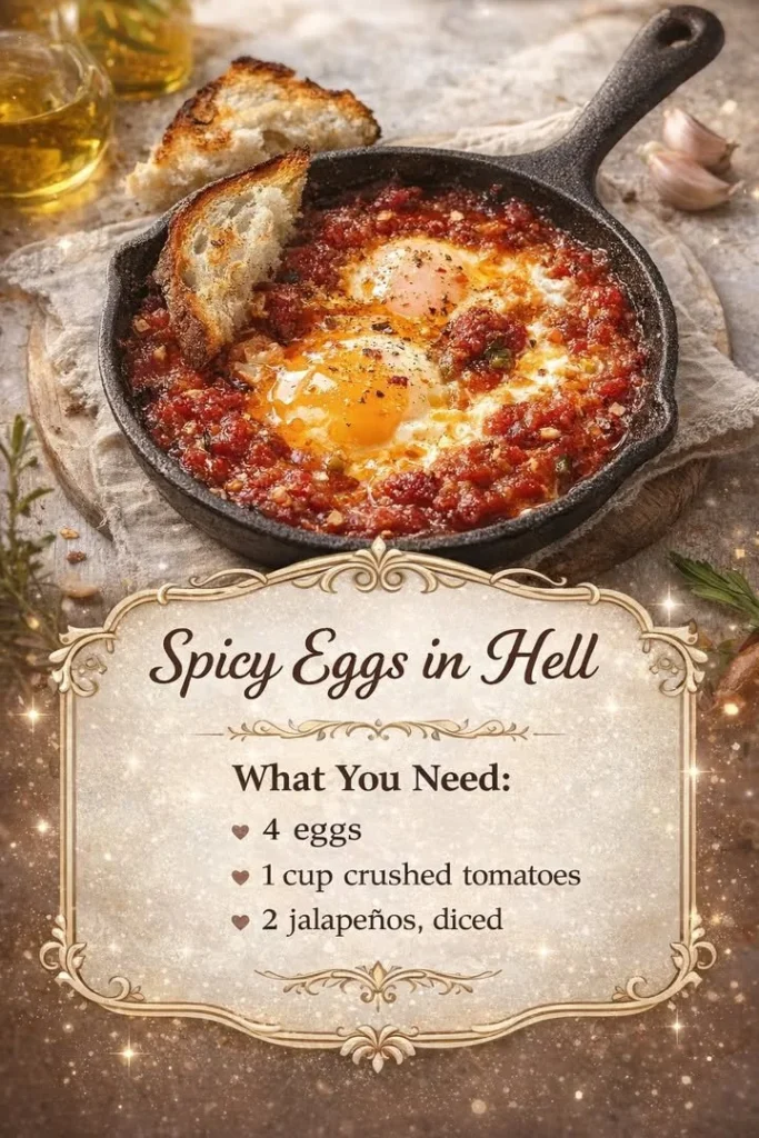 Plate of spicy eggs in hell, a fiery and flavorful dish full of heat.