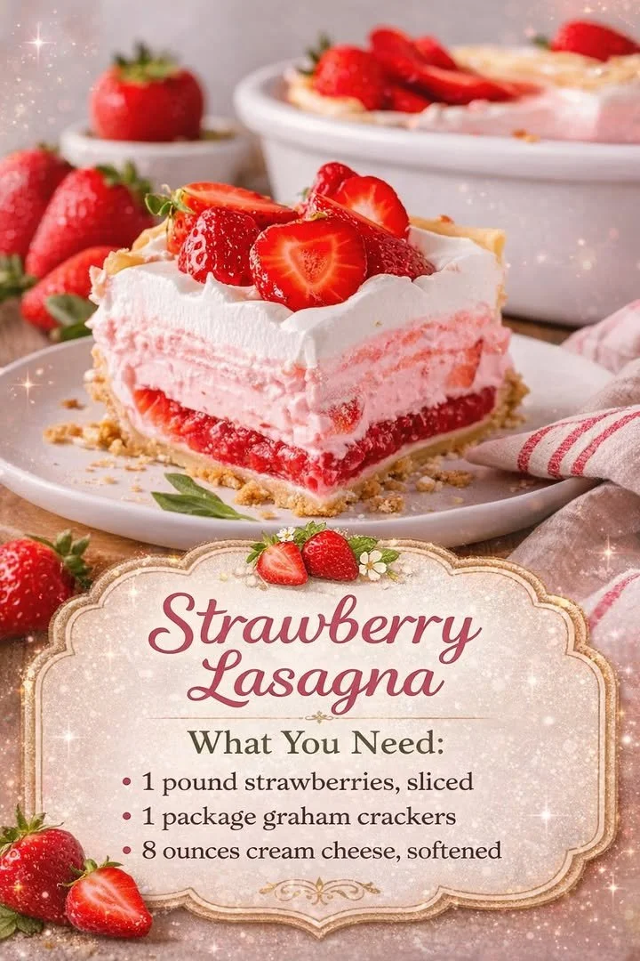 Strawberry Lasagna dessert with fresh strawberries and creamy layers