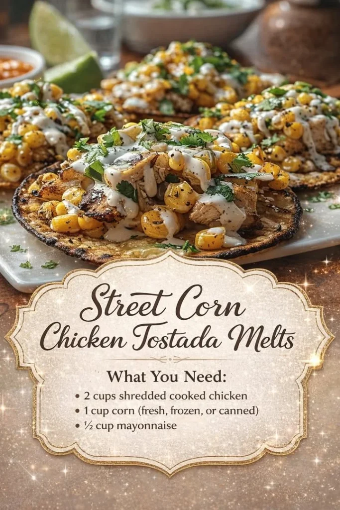 Delicious street corn chicken tostada melts with toppings