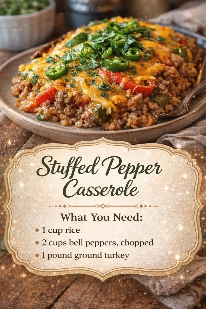 A vibrant stuffed pepper casserole with colorful bell peppers and savory ingredients
