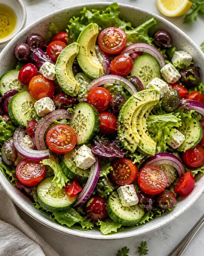 Colorful summer salad with fresh vegetables and herbs