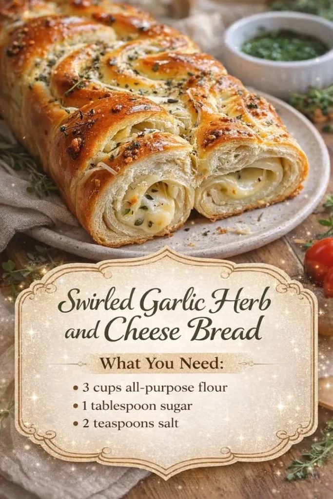 Swirled Garlic Herb and Cheese Bread fresh out of the oven