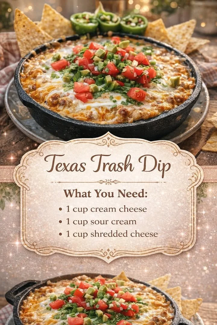 Delicious Texas Trash Dip served in a bowl with tortilla chips