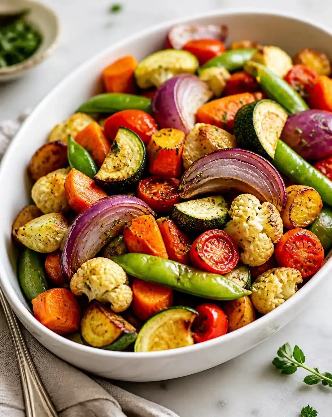 A colorful array of grilled vegetables served on a platter, showcasing vibrant colors and textures.