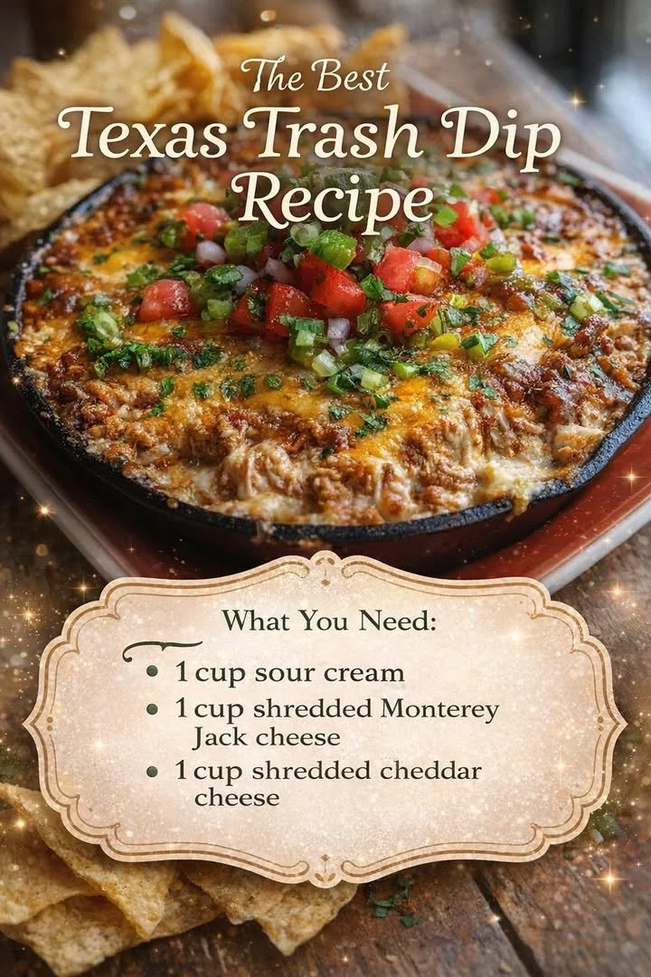 The Best Texas Trash Dip 1 Delicious Texas trash dip served at a party with tortilla chips.