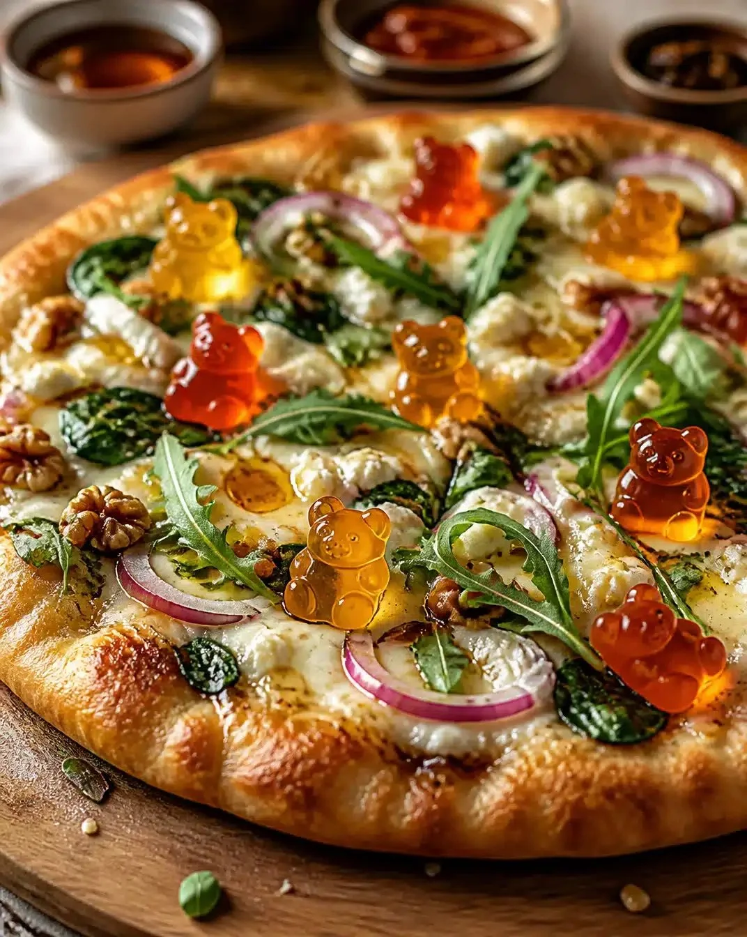 The Honey Bear's Pizza 1 Delicious pizza slice from Honey Bear's Pizza, topped with fresh ingredients.