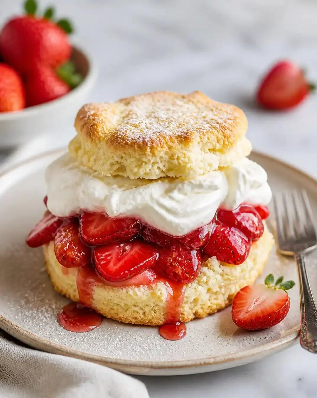 Traditional Strawberry Shortcake 1 Delicious traditional strawberry shortcake with fresh strawberries and whipped cream