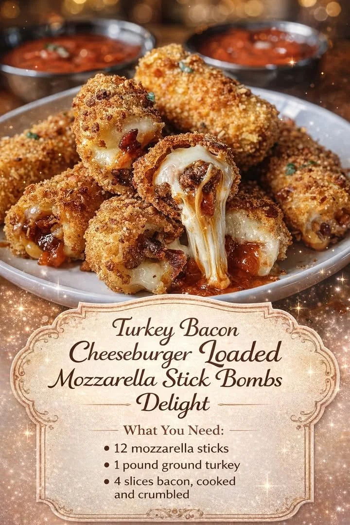 Turkey Bacon Cheeseburger Loaded Mozzarella Stick Bombs Delight 1 Turkey Bacon Cheeseburger Loaded Mozzarella Stick Bombs on a plate