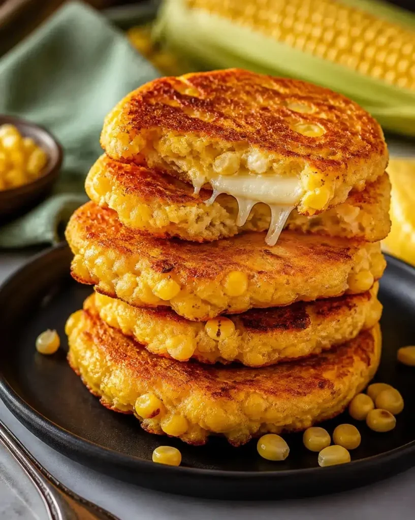 Delicious Venezuelan sweet corn pancakes served with toppings.